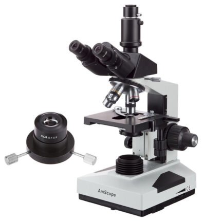 AmScope T490 Series Simul-Focal Darkfield Trinocular Compound Microscope 40X-1000X Magnification with 20W Halogen, Digital Camera and 3D Mechanical Stage