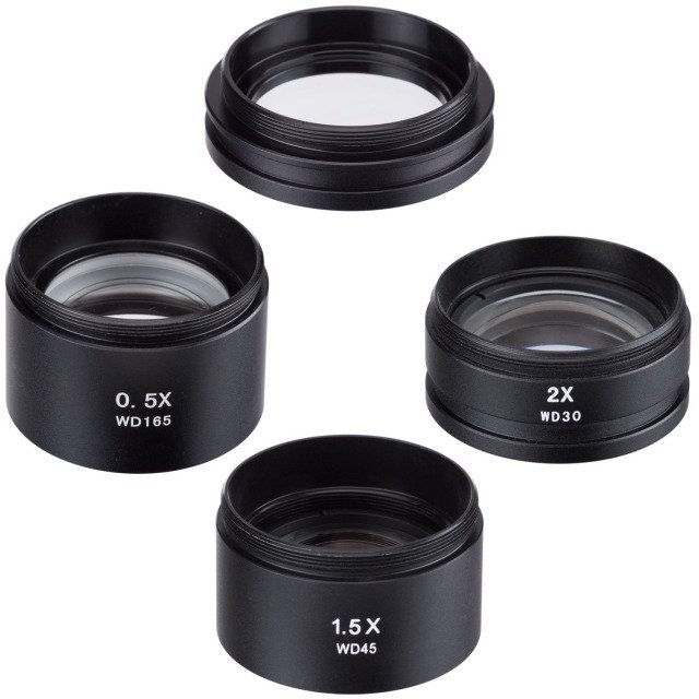 imageye___-_imgi_48_barlow-lenses-sm-set-01.jpeg AmScope SMSET-0520 0.5X to 2X Barlow Lens Set For SM Series Stereo Microscopes (48mm) - Image 1